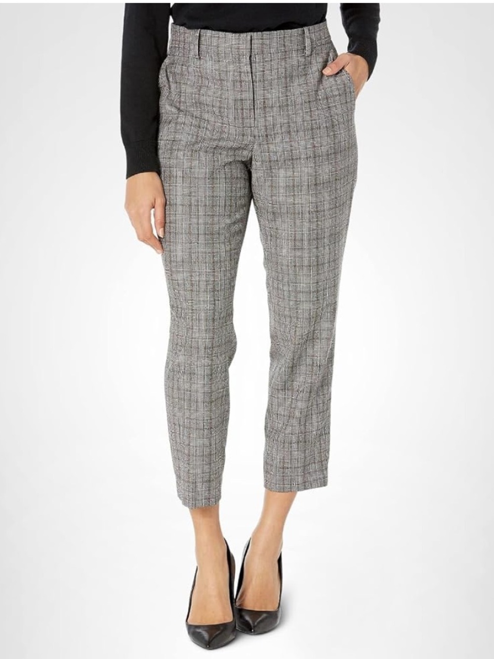 Theory Maple Flannel Trecca Pant Grey Black Cream Plaid Houndstooth 4 Academia